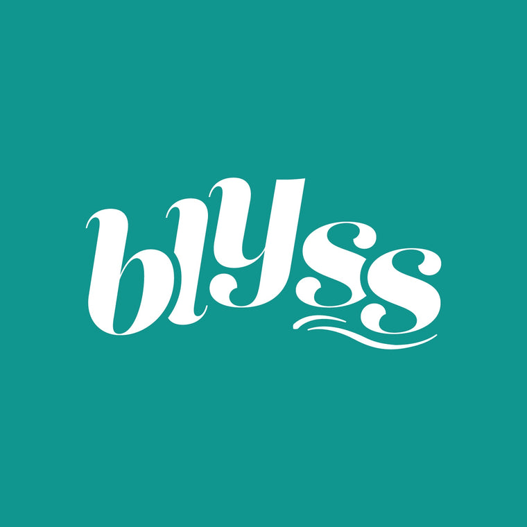 White 'blyss' logo on a teal background